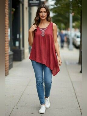 ♋Karen Brooks Embroidered Majenta Boho Top Size 2x